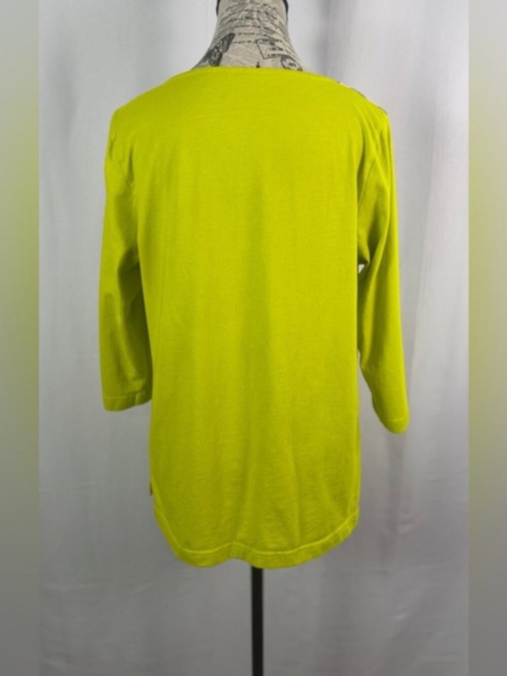 Bob Mackie Wearable Art Chartreuse Abstract Tunic Top 100% Cotton M - Picture 8 of 10